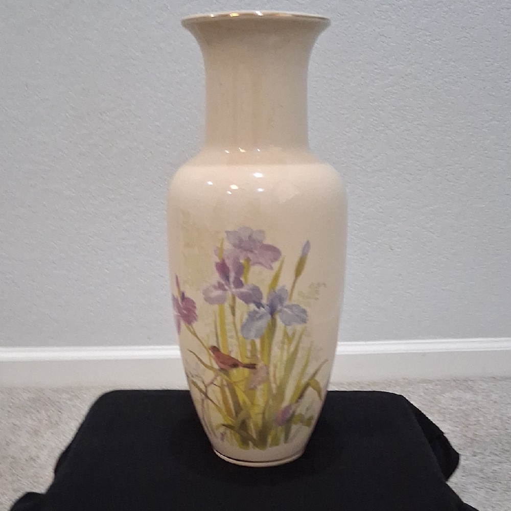 Cream and Purple Floral Accent Vase